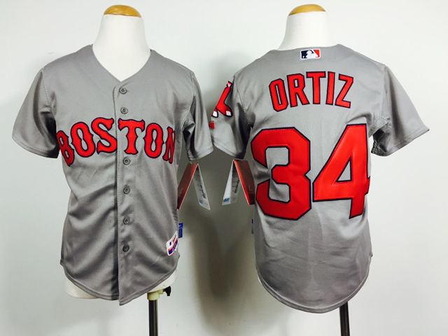 Youth Boston Red Sox 34 Ortiz Grey MLB Jerseys
